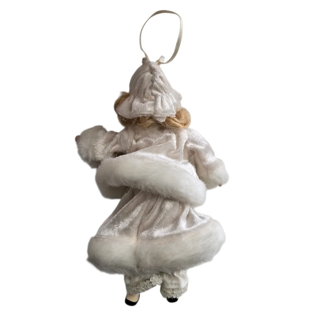 Cottagecore Victorian Winter Girl Ornament Porcelain Christmas Tree Decor